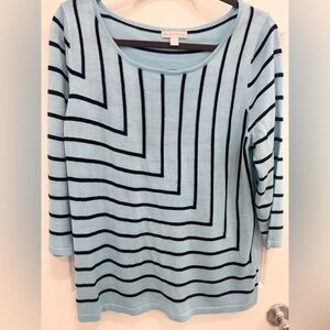 New York & Company Light Blue Sweater with Navy Blue stripe detail